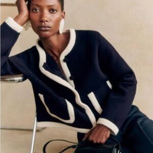 Sezane Auguste Jacket Navy / Ecru - Size L